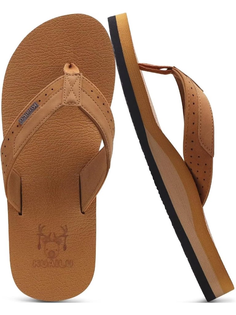 Men's Bright Brown Yoga Mat Flip Flops Slip On Indoor Outdoor Sandal Slipper